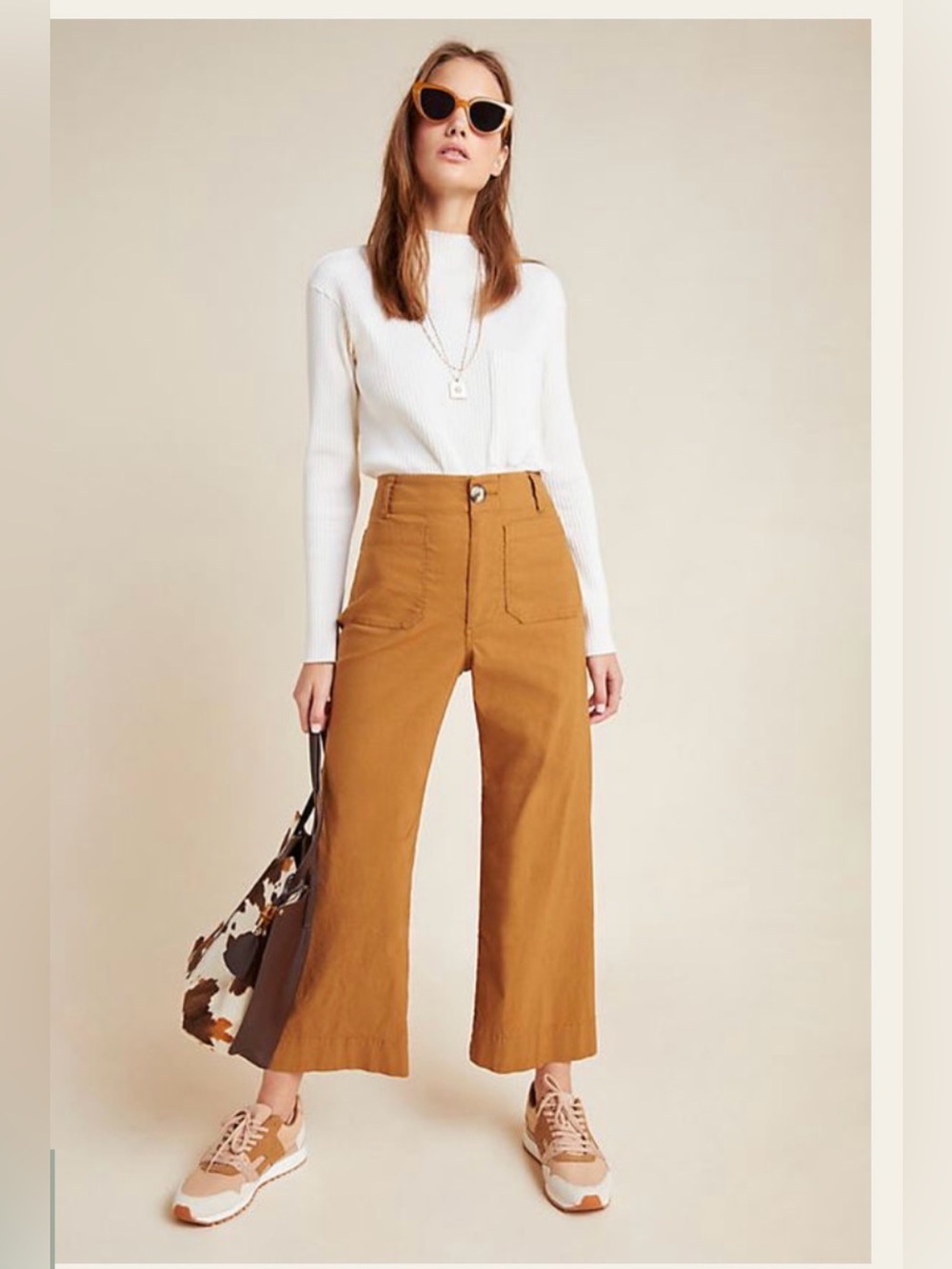 Anthropologie/ Maeve Colette High Rise Wide-Leg Crop Pants in Camel Color